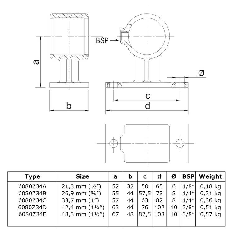 Doos Leuningdrager - zwart - E / 48,3 mm (30 stuks)